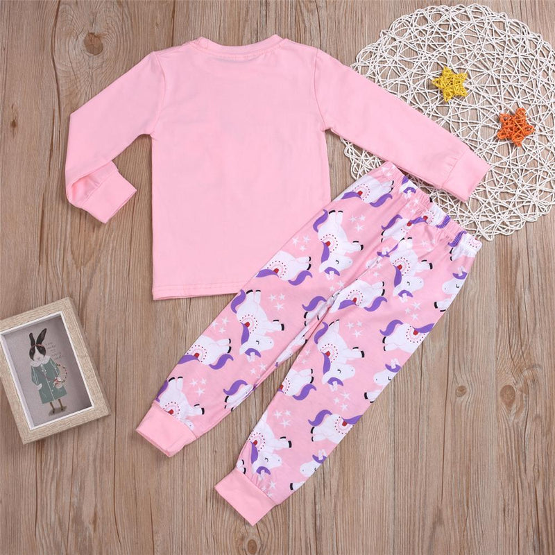 Girls Unicorn Cartoon Printed Top & Pants Wholesale Childrens Clothing - PrettyKid