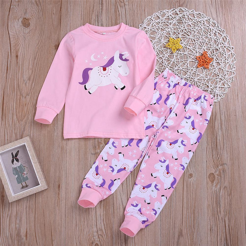 Girls Unicorn Cartoon Printed Top & Pants Wholesale Childrens Clothing - PrettyKid