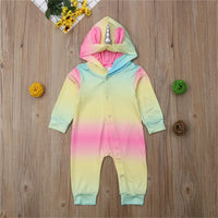 Baby Unicorn Gradient Long Sleeve Hooded Tie Dye Rompers - PrettyKid