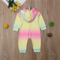 Baby Unicorn Gradient Long Sleeve Hooded Tie Dye Rompers - PrettyKid