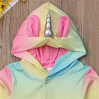 Baby Unicorn Gradient Long Sleeve Hooded Tie Dye Rompers - PrettyKid
