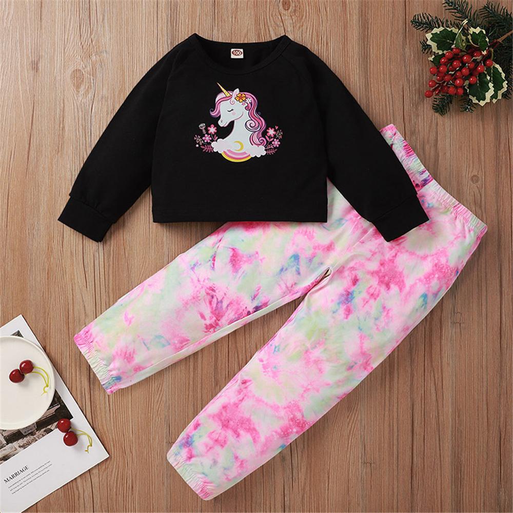 Girls Unicorn Printed Long Sleeve Top & Tie Dye Pants Kids Wholesale Clothing Warehouse - PrettyKid