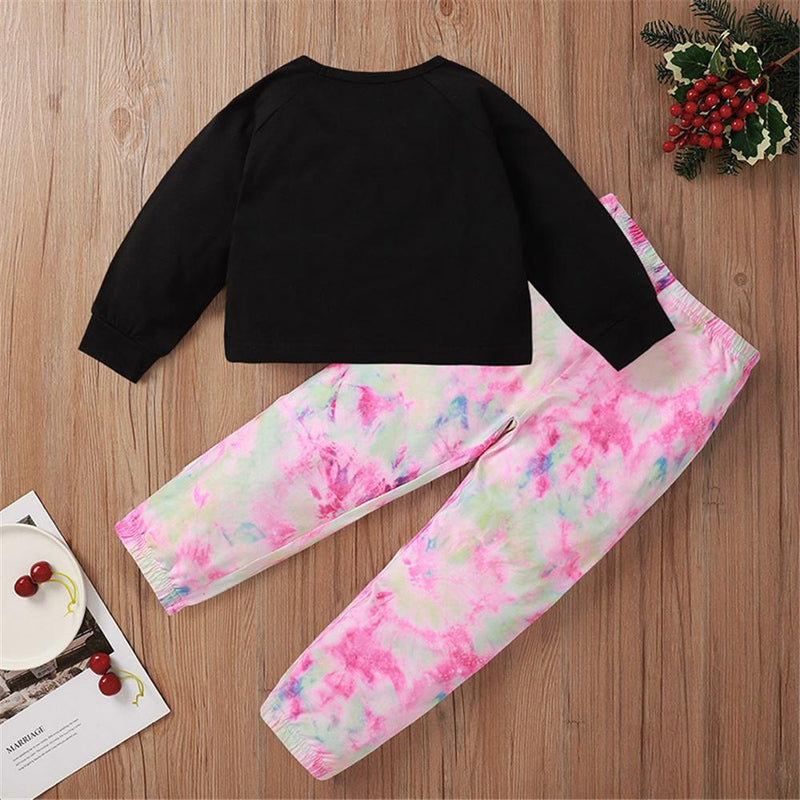 Girls Unicorn Printed Long Sleeve Top & Tie Dye Pants Kids Wholesale Clothing Warehouse - PrettyKid