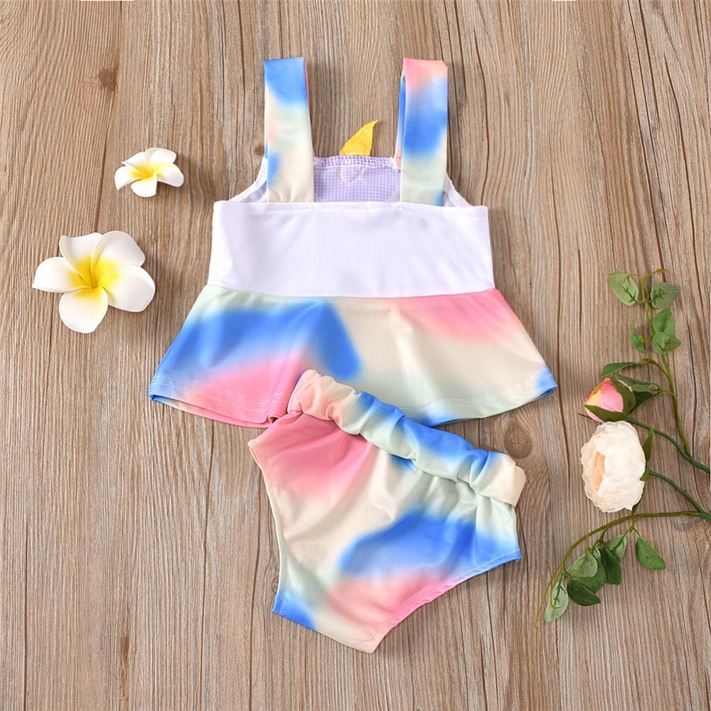 Girls Unicorn Shy Eyelash Rainbow Printed Swimming Suit 2 Piece Swimsuit With Shorts - PrettyKid