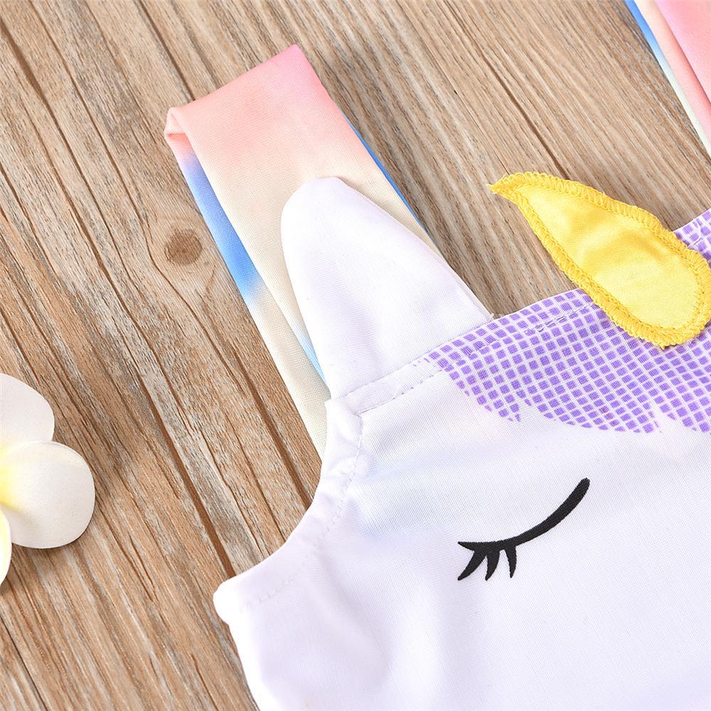 Girls Unicorn Shy Eyelash Rainbow Printed Swimming Suit 2 Piece Swimsuit With Shorts - PrettyKid