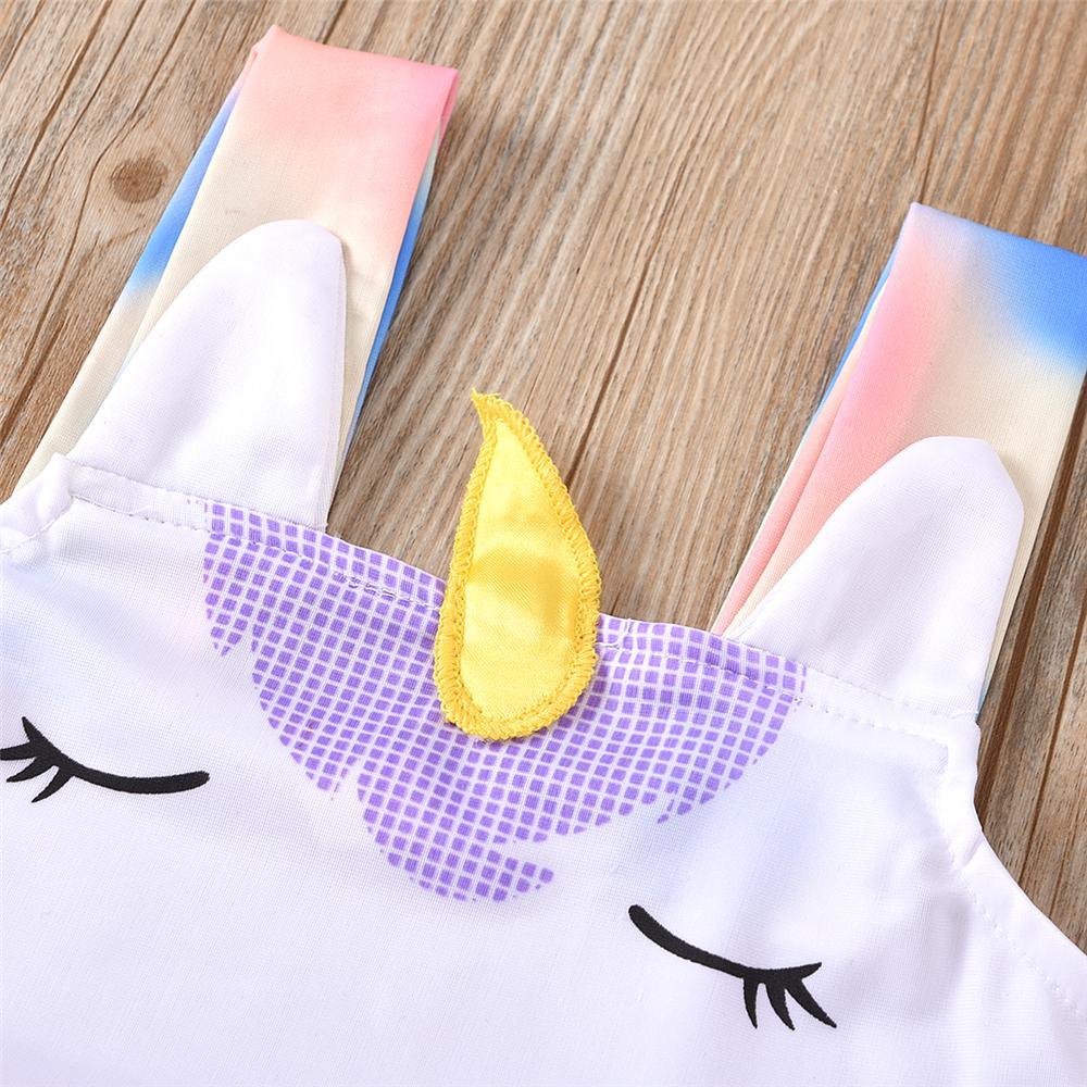 Girls Unicorn Shy Eyelash Rainbow Printed Swimming Suit 2 Piece Swimsuit With Shorts - PrettyKid