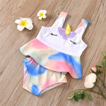 Girls Unicorn Shy Eyelash Rainbow Printed Swimming Suit 2 Piece Swimsuit With Shorts - PrettyKid