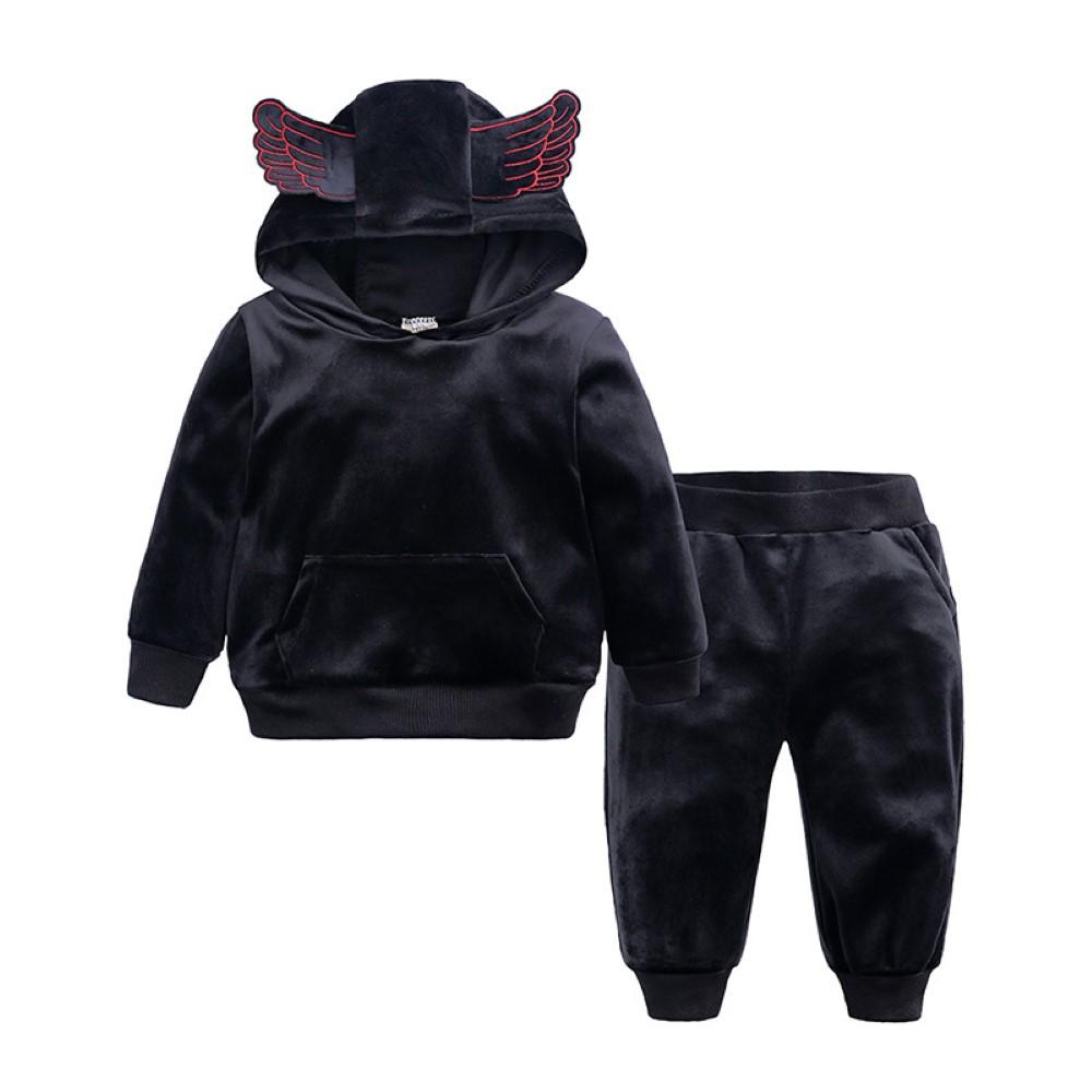 Unisex Angel Wings Golden Velvet Top & Pants Wholesale Boys Boutique Clothing - PrettyKid