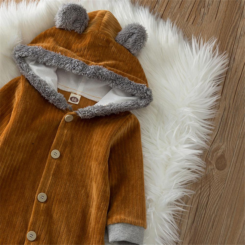 Baby Unisex Button Cardigan Hooded Long Sleeve Romper Wholesale Baby - PrettyKid