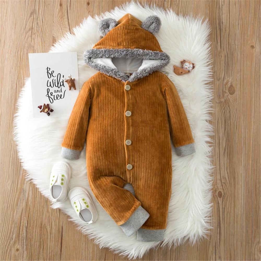 Baby Unisex Button Cardigan Hooded Long Sleeve Romper Wholesale Baby - PrettyKid