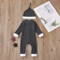 Baby Unisex Button Pocket Long Sleeve Romper & Hat Baby Outfits - PrettyKid