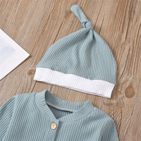 Baby Unisex Button Pocket Long Sleeve Romper & Hat Baby Outfits - PrettyKid