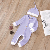 Baby Unisex Button Pocket Long Sleeve Romper & Hat Baby Outfits - PrettyKid