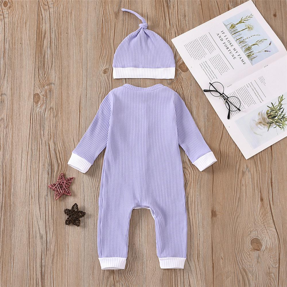 Baby Unisex Button Pocket Long Sleeve Romper & Hat Baby Outfits - PrettyKid