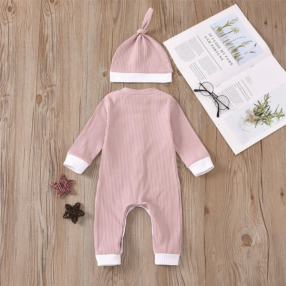 Baby Unisex Button Pocket Long Sleeve Romper & Hat Baby Outfits - PrettyKid