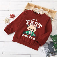 Unisex Cartoon Driver Printed Long-Sleeve Top Kids Clothing Suppliers - PrettyKid