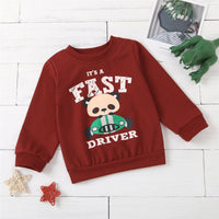 Unisex Cartoon Driver Printed Long-Sleeve Top Kids Clothing Suppliers - PrettyKid