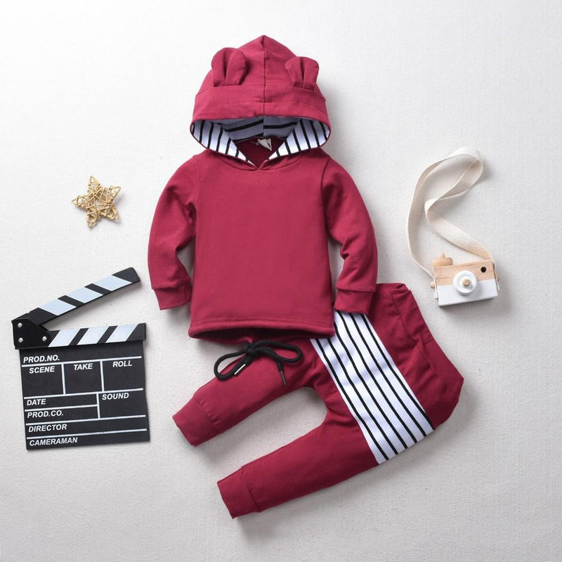 Unisex Cat Ears Hooded Strip Top & Pant Wholesale Boy Boutique Clothing - PrettyKid
