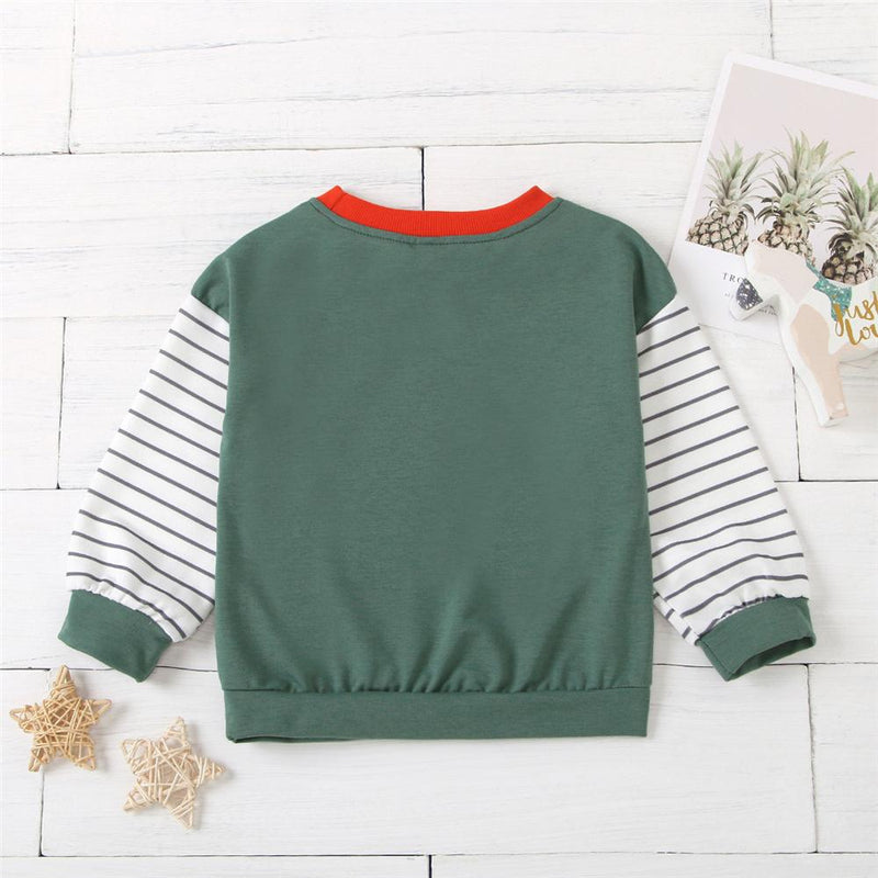 Unisex Elephant Happy Tie Striped Long Sleeve Splicing Top Wholesale Childrens Clothing - PrettyKid
