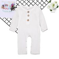 Baby Unisex Linen Solid Button Long Sleeve Rompers - PrettyKid