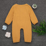 Baby Unisex Linen Solid Button Long Sleeve Rompers - PrettyKid
