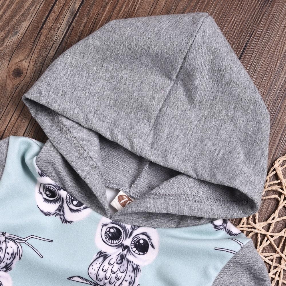 Unisex Owl Cartoon Printed Hooded Top & Pants Boys Casual Suits - PrettyKid