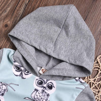 Unisex Owl Cartoon Printed Hooded Top & Pants Boys Casual Suits - PrettyKid