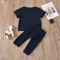 Baby Unisex Solid Color Short Sleeve Top & Pants Babywear Wholesale - PrettyKid