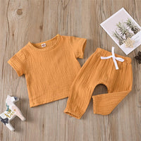 Baby Unisex Solid Color Short Sleeve Top & Pants Babywear Wholesale - PrettyKid
