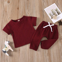 Baby Unisex Solid Color Short Sleeve Top & Pants Babywear Wholesale - PrettyKid
