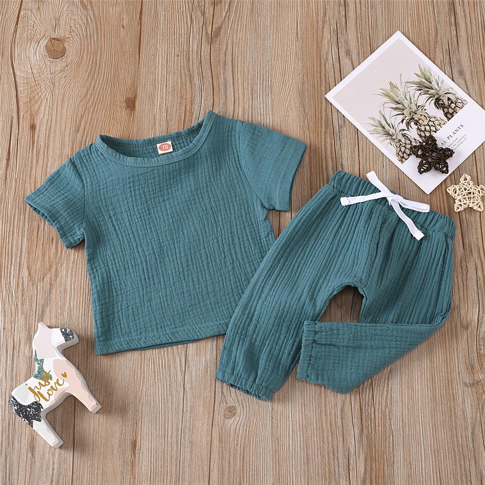 Baby Unisex Solid Color Short Sleeve Top & Pants Babywear Wholesale - PrettyKid