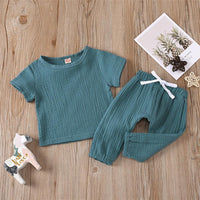 Baby Unisex Solid Color Short Sleeve Top & Pants Babywear Wholesale - PrettyKid
