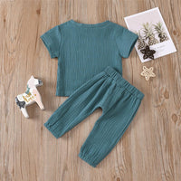 Baby Unisex Solid Color Short Sleeve Top & Pants Babywear Wholesale - PrettyKid
