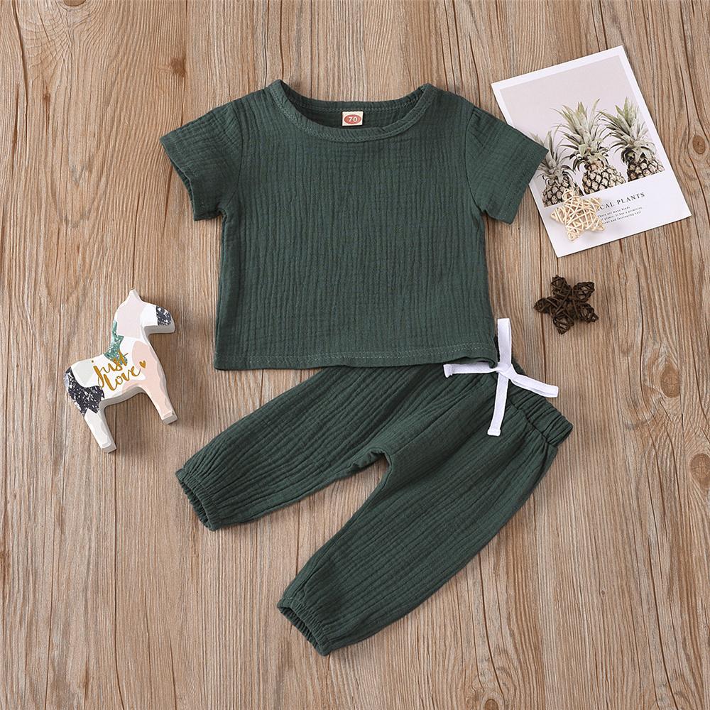 Baby Unisex Solid Color Short Sleeve Top & Pants Babywear Wholesale - PrettyKid