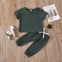 Baby Unisex Solid Color Short Sleeve Top & Pants Babywear Wholesale - PrettyKid