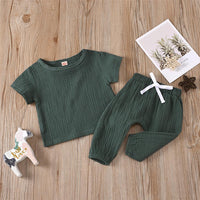 Baby Unisex Solid Color Short Sleeve Top & Pants Babywear Wholesale - PrettyKid