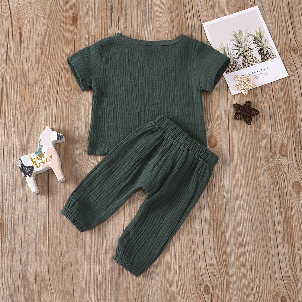 Baby Unisex Solid Color Short Sleeve Top & Pants Babywear Wholesale - PrettyKid