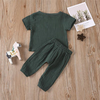 Baby Unisex Solid Color Short Sleeve Top & Pants Babywear Wholesale - PrettyKid