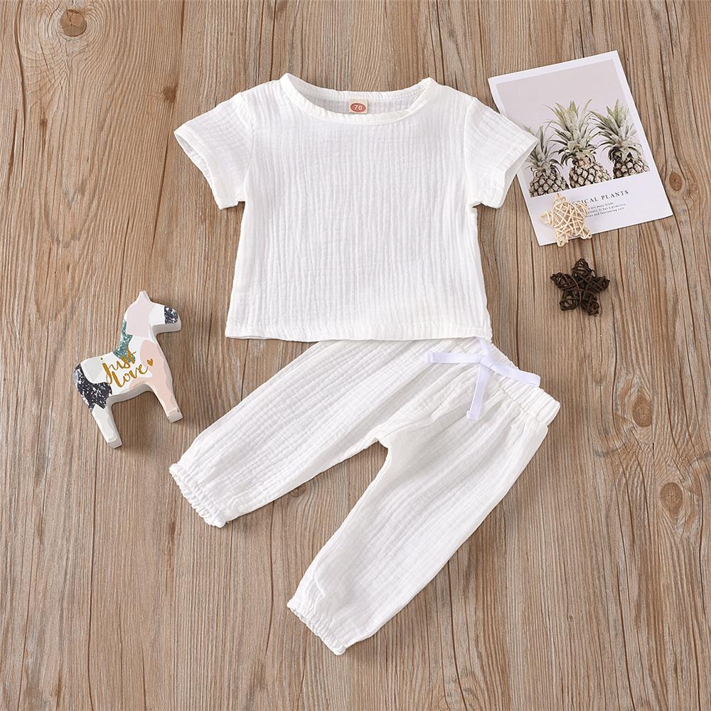 Baby Unisex Solid Color Short Sleeve Top & Pants Babywear Wholesale - PrettyKid