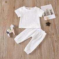 Baby Unisex Solid Color Short Sleeve Top & Pants Babywear Wholesale - PrettyKid