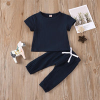 Baby Unisex Solid Color Short Sleeve Top & Pants Babywear Wholesale - PrettyKid