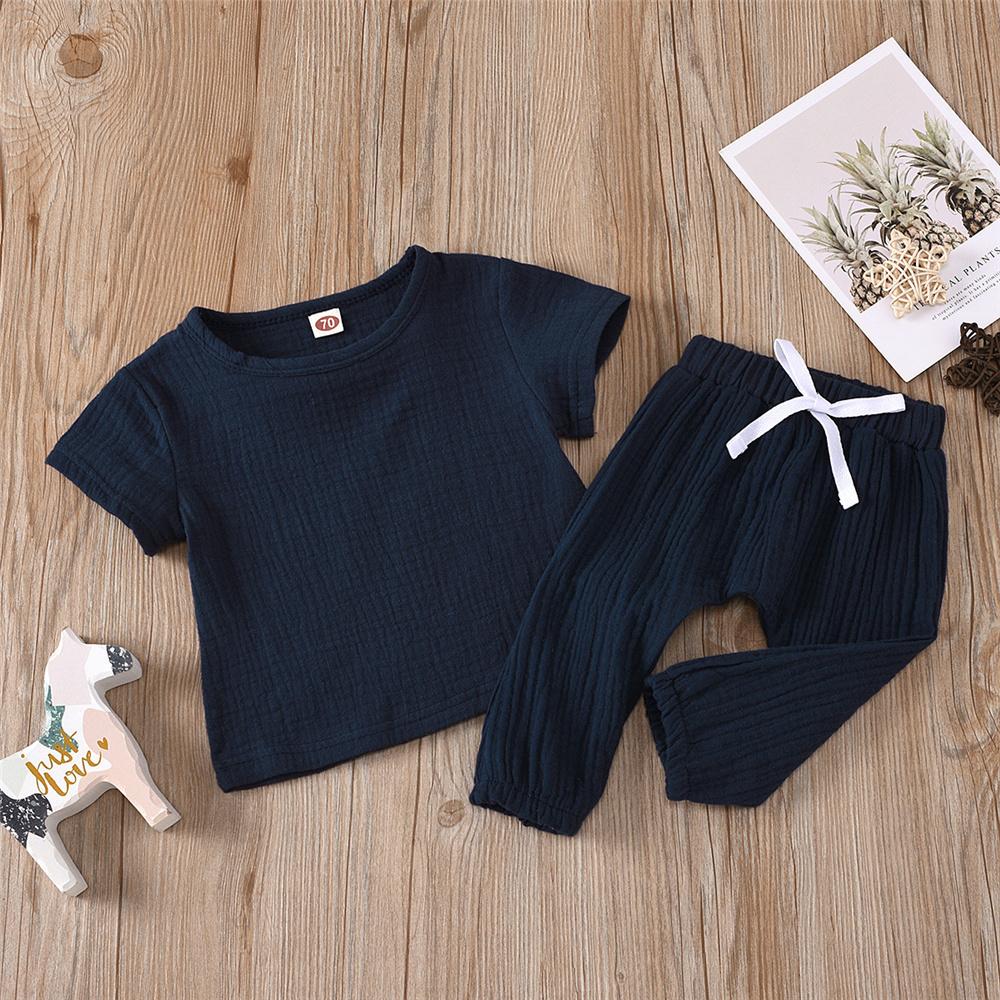 Baby Unisex Solid Color Short Sleeve Top & Pants Babywear Wholesale - PrettyKid