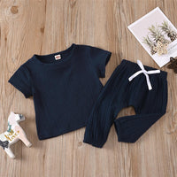 Baby Unisex Solid Color Short Sleeve Top & Pants Babywear Wholesale - PrettyKid