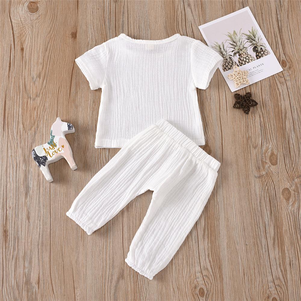 Baby Unisex Solid Color Short Sleeve Top & Pants Babywear Wholesale - PrettyKid
