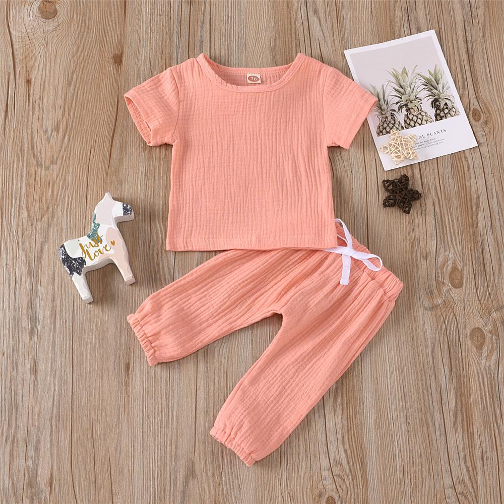 Baby Unisex Solid Color Short Sleeve Top & Pants Babywear Wholesale - PrettyKid