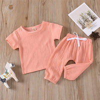Baby Unisex Solid Color Short Sleeve Top & Pants Babywear Wholesale - PrettyKid