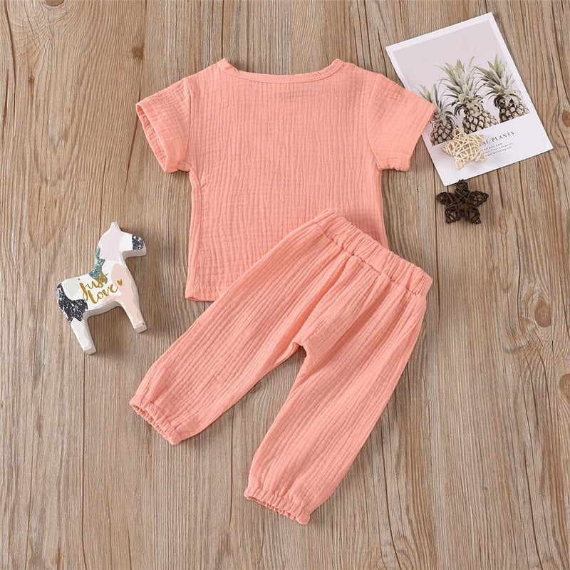Baby Unisex Solid Color Short Sleeve Top & Pants Babywear Wholesale - PrettyKid