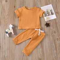 Baby Unisex Solid Color Short Sleeve Top & Pants Babywear Wholesale - PrettyKid