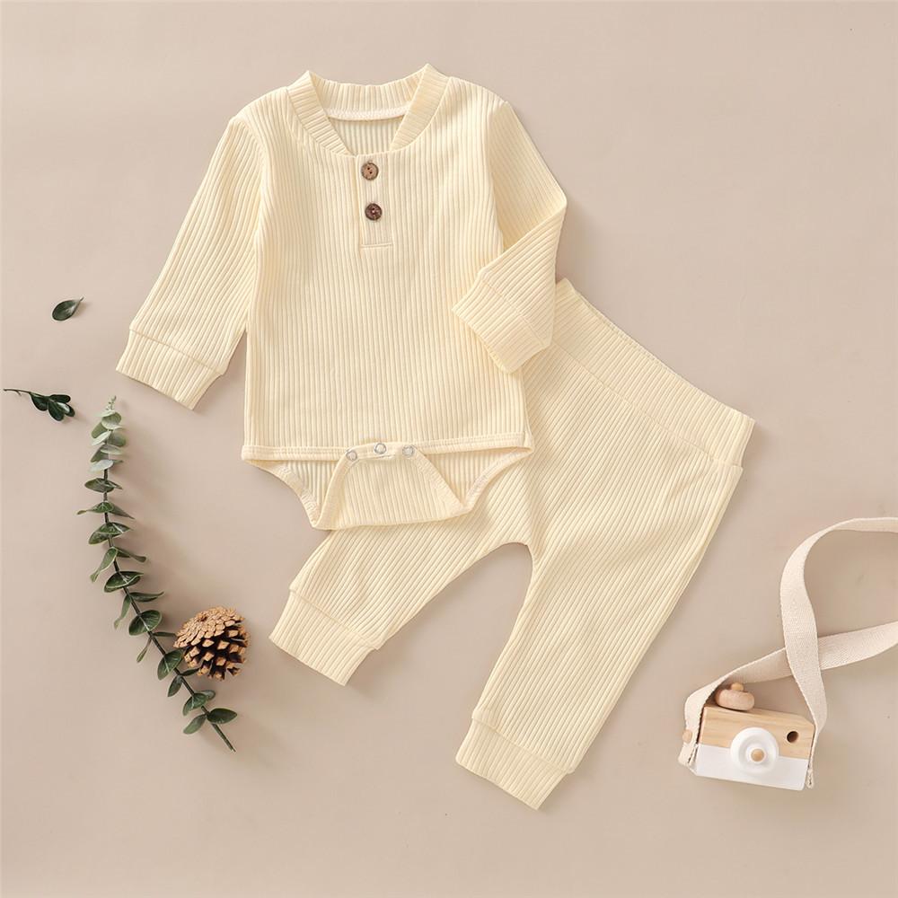 Baby Unisex Solid Long Sleeve Romper & Pants Baby Wholesale Suppliers - PrettyKid