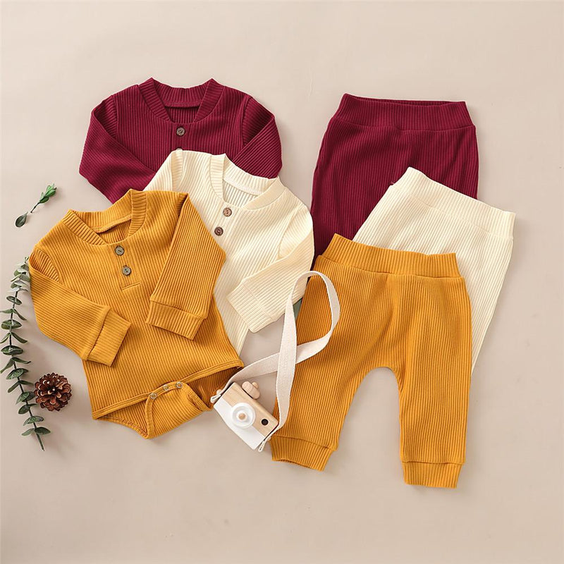 Baby Unisex Solid Long Sleeve Romper & Pants Baby Wholesale Suppliers - PrettyKid